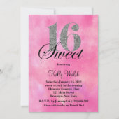 Roze Waterverf en Glitter Typografie Sweet 16 Kaart (Voorkant)