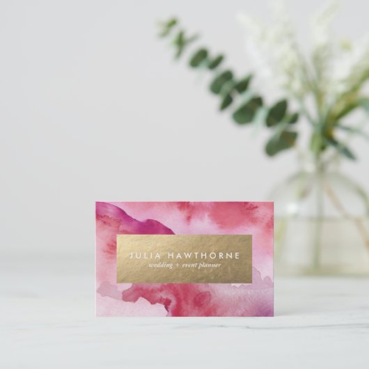 Roze Waterverf en Gold Faux Folie Euro Visitekaartje (Staand voorkant)