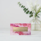 Roze Waterverf en Gold Faux Folie Visitekaartje (Staand voorkant)