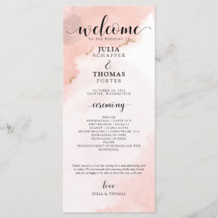 Roze Waterverf en Gold Wedding Order of Ceremony Programmakaart