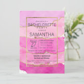 Roze Waterverf en Gouden Bachelorette Kaart (Staand voorkant)