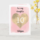 Roze Waterverf en gouden hart 10e verjaardag Kaart (Gele Bloem)