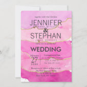 Roze Waterverf en gouden huwelijksuitnodigingen Kaart (Voorkant)