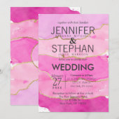 Roze Waterverf en gouden huwelijksuitnodigingen Kaart (Voorkant / Achterkant)