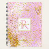 Roze waterverf en goudmonogram planner (Voorkant)