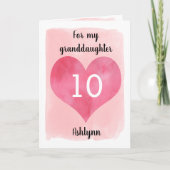 Roze Waterverf en Rode Hart 10e Verjaardag Kaart (Voorkant)