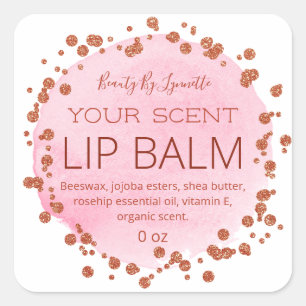Roze Waterverf en Roos gouden Stippen lip balm lab Vierkante Sticker