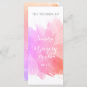 Roze waterverf en skeletbladeren trouwprogramma programmakaart (Voorkant / Achterkant)