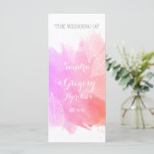 Roze waterverf en skeletbladeren trouwprogramma programmakaart (Staand voorkant)