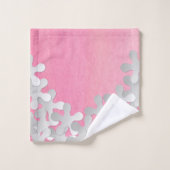 Roze Waterverf en witte bloemen Bad Handdoek (Wasdoekje)