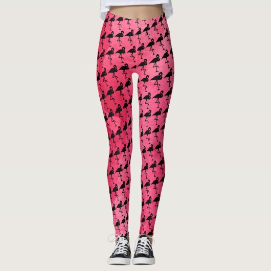 Roze Waterverf en zwarte Leggings Flamingo (Voorkant)