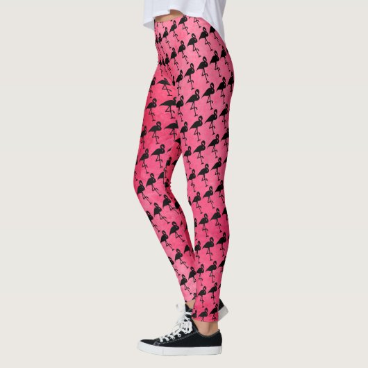 Roze Waterverf en zwarte Leggings Flamingo (Links)