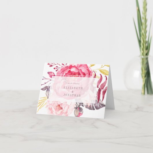 Roze Waterverf Engels Bouquet Hartelijk dank Bedankkaart (Voorkant)