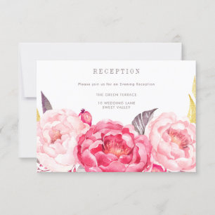 Roze Waterverf Engelse Bouquet Reception Card Kaart
