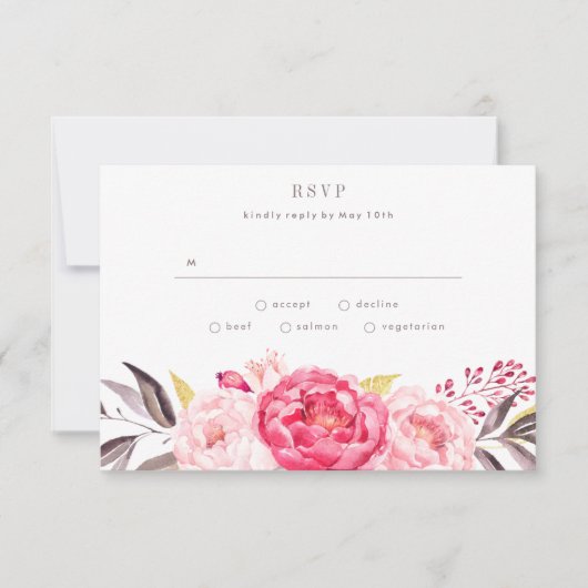 Roze Waterverf Engelse Bouquet Wedding RSVP-kaart RSVP Kaartje (Voorkant)