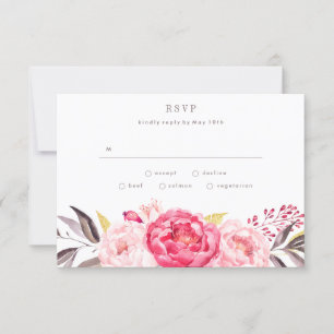 Roze Waterverf Engelse Bouquet Wedding RSVP-kaart RSVP Kaartje