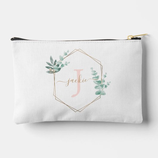 Roze Waterverf Eucalyptus Lijst Monogrammen Etui (Achterkant)