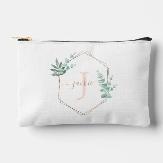 Roze Waterverf Eucalyptus Lijst Monogrammen Etui (Voorkant)