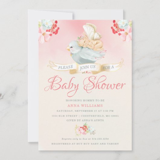 Roze Waterverf Fairy Baby shower Kaart (Voorkant)