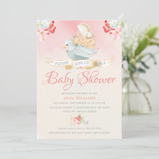 Roze Waterverf Fairy Baby shower Kaart (Staand voorkant)