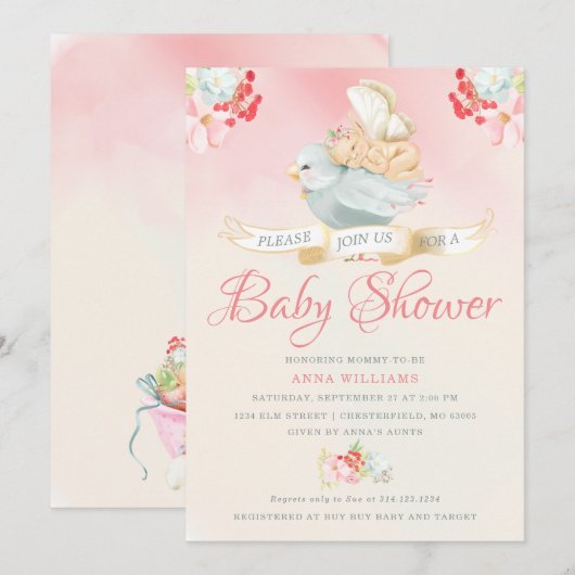 Roze Waterverf Fairy Baby shower Kaart (Voorkant / Achterkant)