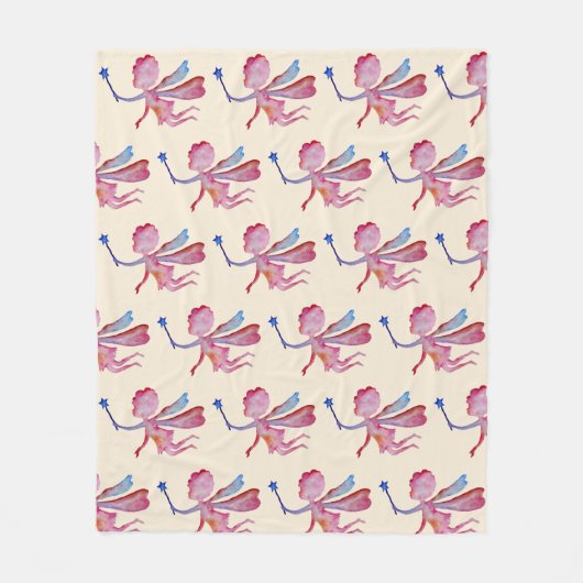 Roze Waterverf Fairy Drawing Fleece Deken (Voorkant)