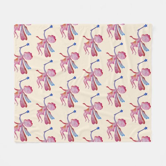 Roze Waterverf Fairy Drawing Fleece Deken (Voorkant (Horizontaal))