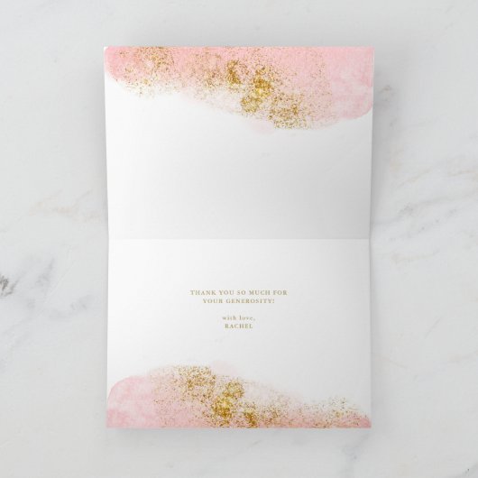 Roze Waterverf | Faux Gold Bat Mitzvah Bedankkaart (Binnen)