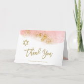 Roze Waterverf | Faux Gold Bat Mitzvah Bedankkaart (Voorkant)