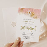 Roze Waterverf | Faux Gold Bat Mitzvah Kaart<br><div class="desc">Deze trendy Bat Mitzvah-uitnodiging is voorzien van een roze roze waterverf,  met faux goud modern handgeschreven script,  faux glitter en een ster van David.</div>