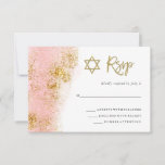 Roze Waterverf | Faux Gold Bat Mitzvah RSVP Kaartje<br><div class="desc">Deze trendy Bat Mitzvah rsvp reactiekaart kenmerkt een girale roze waterverf blik,  met faux goud modern handgeschreven manuscript,  faux glitter,  en Ster van David.</div>