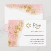 Roze Waterverf | Faux Gold Bat Mitzvah RSVP Kaartje (Voorkant / Achterkant)