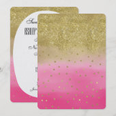 Roze Waterverf Faux Gold Glitter Confett Sweet 16 Kaart (Voorkant / Achterkant)