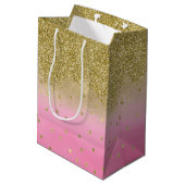 Roze Waterverf Faux Gold Glitter Confetti Medium Cadeauzakje (Achterkant Gekanteld)