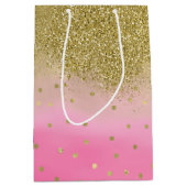 Roze Waterverf Faux Gold Glitter Confetti Medium Cadeauzakje (Voorkant)