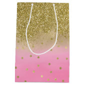 Roze Waterverf Faux Gold Glitter Confetti Medium Cadeauzakje (Achterkant)