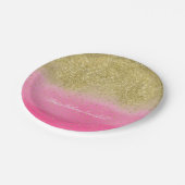 Roze Waterverf Faux Gold Glitter Confetti Papieren Bordje (Gekanteld)