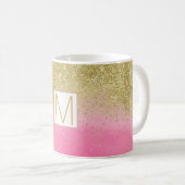 Roze Waterverf Faux Gold Glitter Monogram Koffiemok (Voorkant rechts)