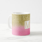 Roze Waterverf Faux Gold Glitter Monogram Koffiemok (Voorkant links)