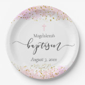 roze waterverf | faux gouden details Doop Papieren Bordje (Voorkant)