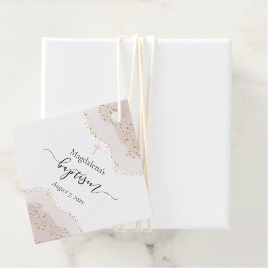 roze waterverf | faux gouden glitter Doop Bedankjes Labels (In situ)