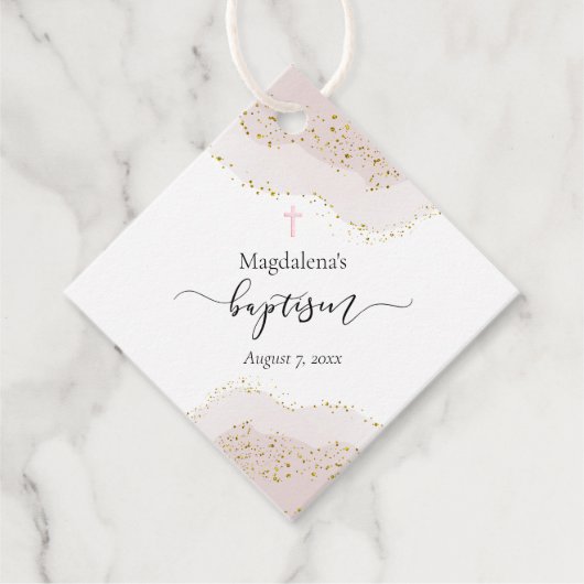 roze waterverf | faux gouden glitter Doop Bedankjes Labels (Voorkant)
