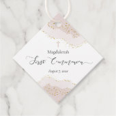 roze waterverf faux gouden glitter Eerste Communie Bedankjes Labels (Voorkant)