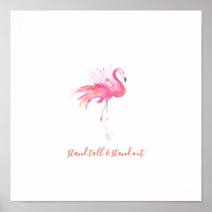 Roze Waterverf Flamingo Art Poster