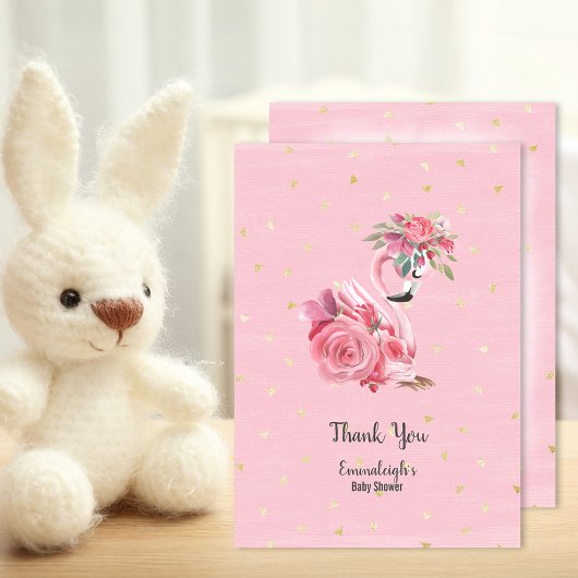 Roze Waterverf Flamingo Ballerina Baby shower Bedankkaart