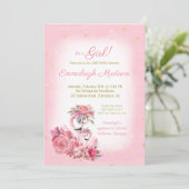 Roze Waterverf Flamingo Ballerina Baby shower Kaart (Staand voorkant)