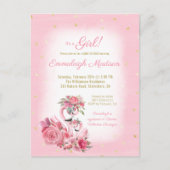 Roze Waterverf Flamingo Ballerina Baby shower Uitnodiging Briefkaart (Voorkant)