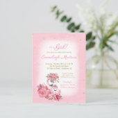 Roze Waterverf Flamingo Ballerina Baby shower Uitnodiging Briefkaart (Staand voorkant)