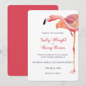 Roze Waterverf Flamingo Beach Huwelijksuitnodiging Kaart (Voorkant / Achterkant)