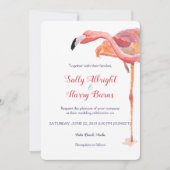 Roze Waterverf Flamingo Beach Huwelijksuitnodiging Kaart (Voorkant)